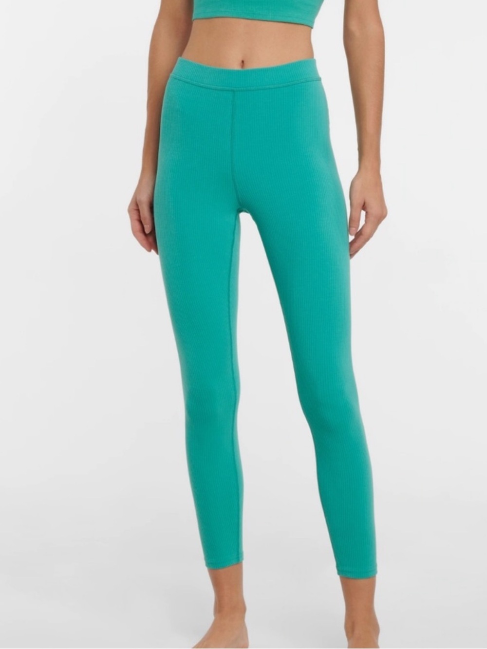 Alo Yoga Ribbed High-Waist 7/8 Blissful Leggings in Ocean Teal